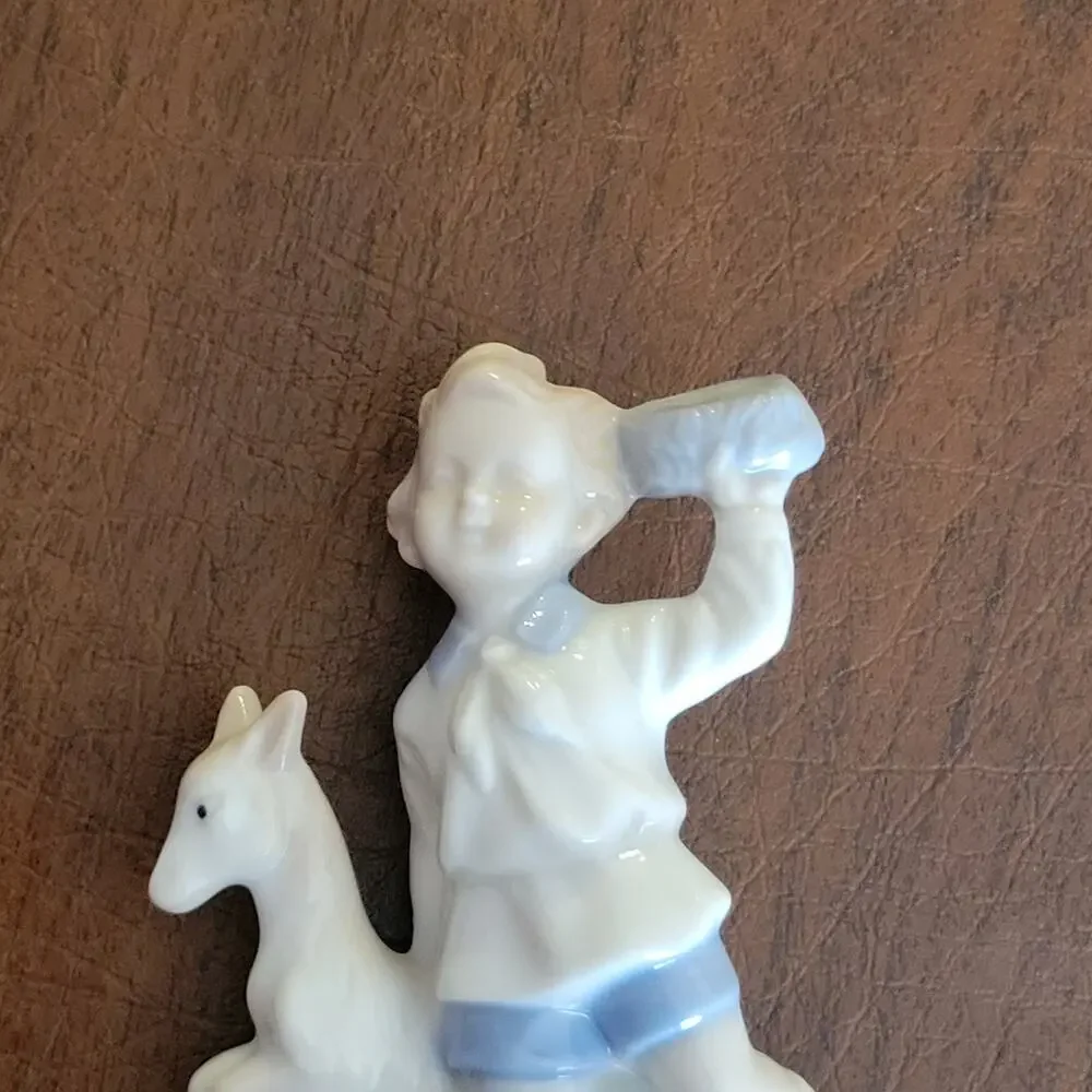 Vintage Lego Japan Boy & Dog Figurine Fine Porcelain Pastels High Gloss 1970s
